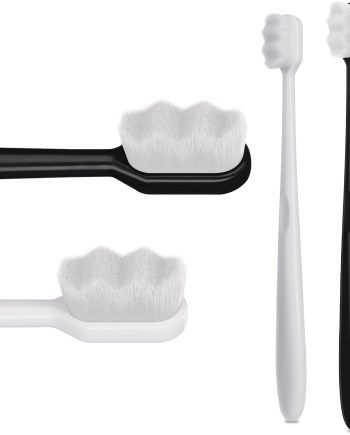 2Pcs Soft Bristle Toothbrush Portable Manual Toothbrushes Black Grip White Wave 10000 Bristles Regular Size Suitable Sensitive Gums Cleaning Men Women