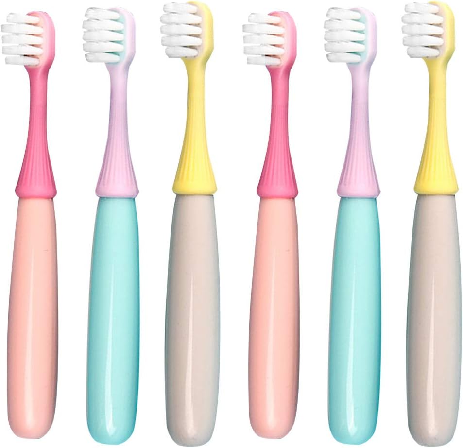 6 Packs Kids Toothbrush,Lovely Little Mushroom Extra Soft Bristles Toddler Toothbrush for 1-3Years Old (Pink& Yellow &Blue)…