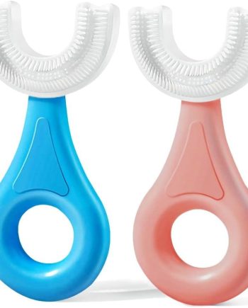 U-Shaped Toothbrush Kids 2 PCS - Toddler Toothbrush with Food Grade Soft Silicone Brush Head, Manual Whole Mouth Tooth Brush for Kids Age 2-6(Blue+Pink)