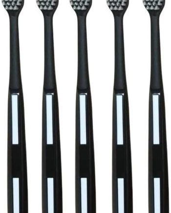 Adult Manual Hard bristled toothbrushes with Cover, Big Head Medium Size,for Cleaning Smoke Stain, Tartar, Coffee Stain, Tea Stain.【Hard Bristle Black,5 Count (Pack of 1)】