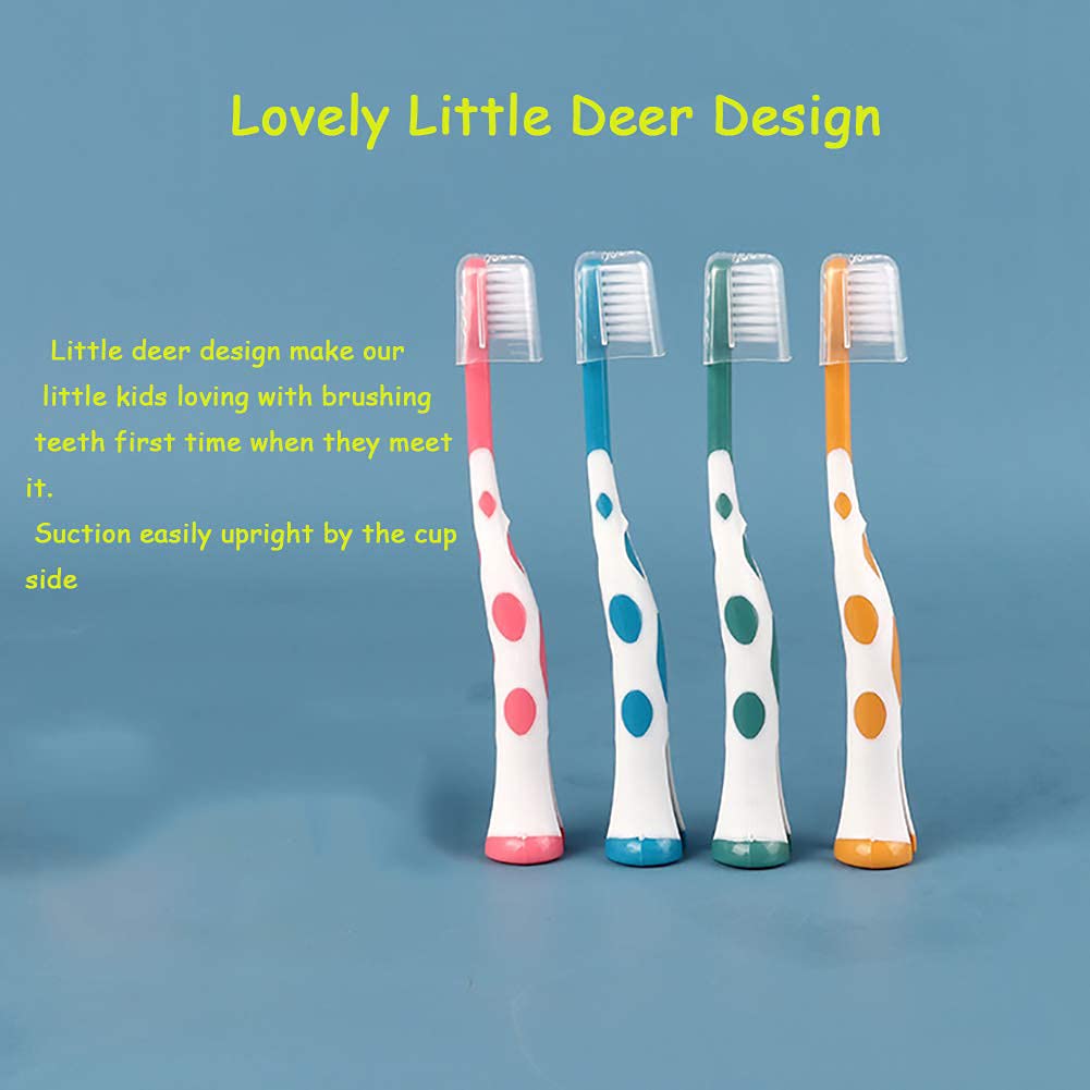 8 Packs Kids Toothbrush, Extra Soft Lovely Deer Toddler Toothbrush for Kids 2-8 Years (Pink&Orange&Blue&Green)