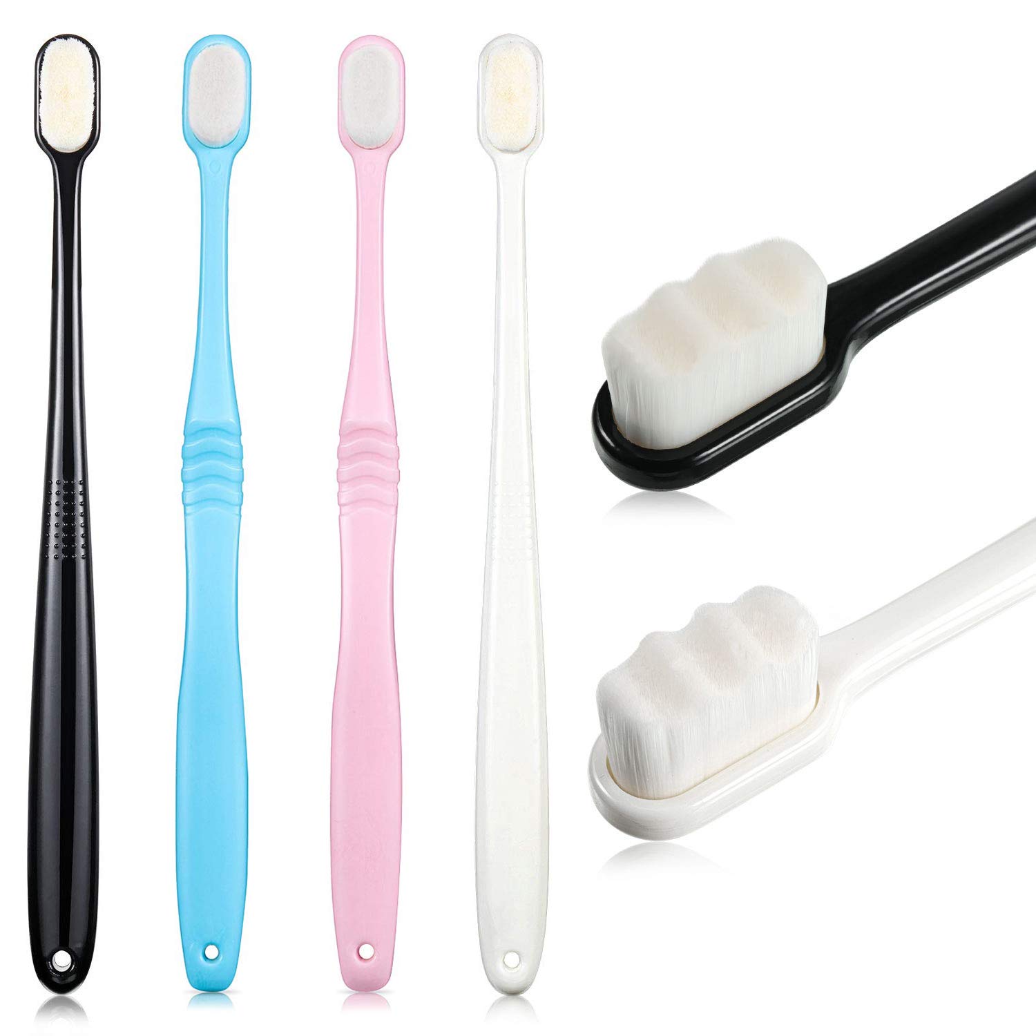 4 Pcs Soft Bristle Toothbrush Nano Toothbrush Ultra Soft Brush Manual Brush with 20,000 Bristles for Sensitive Teeth and Gum Adult Kid Children(Pink, Blue, Black, White)