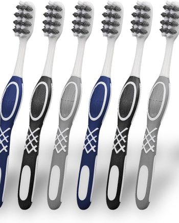Spiral Bristles Medium Hard and Firm Toothbrush for Adults Man,Extra Clean Toothbrushs with Ergonomic Handle 6 Pack