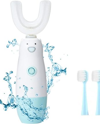 Kids Electric Toothbrush，U Shaped Toothbrush Waterproof Battery Powered 360 Automatic Sonic Toddler Toothbrushes for 8-13 Years Old for Boys Girls ，with 2 Replacement Brush Heads（Blue）