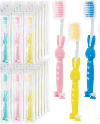 Kids for Toothbrushes In Bulk, Individually Wrapped Toothbrush Cute Manual Soft Bristles Children Disposable Toothbrush With Cover Suction Cup Toddler Toiletries Set for Home/School/Travel (40 Pack)