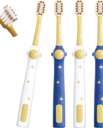 Extra Soft Kids Toothbrushes 4 Pack, Space Style Toddler Toothbrushes for Ages 2-12 Years, Baby Toothbrush 12 Months and up, Childrens Toothbrush Help Remove Plaque and Stains-Blue, White