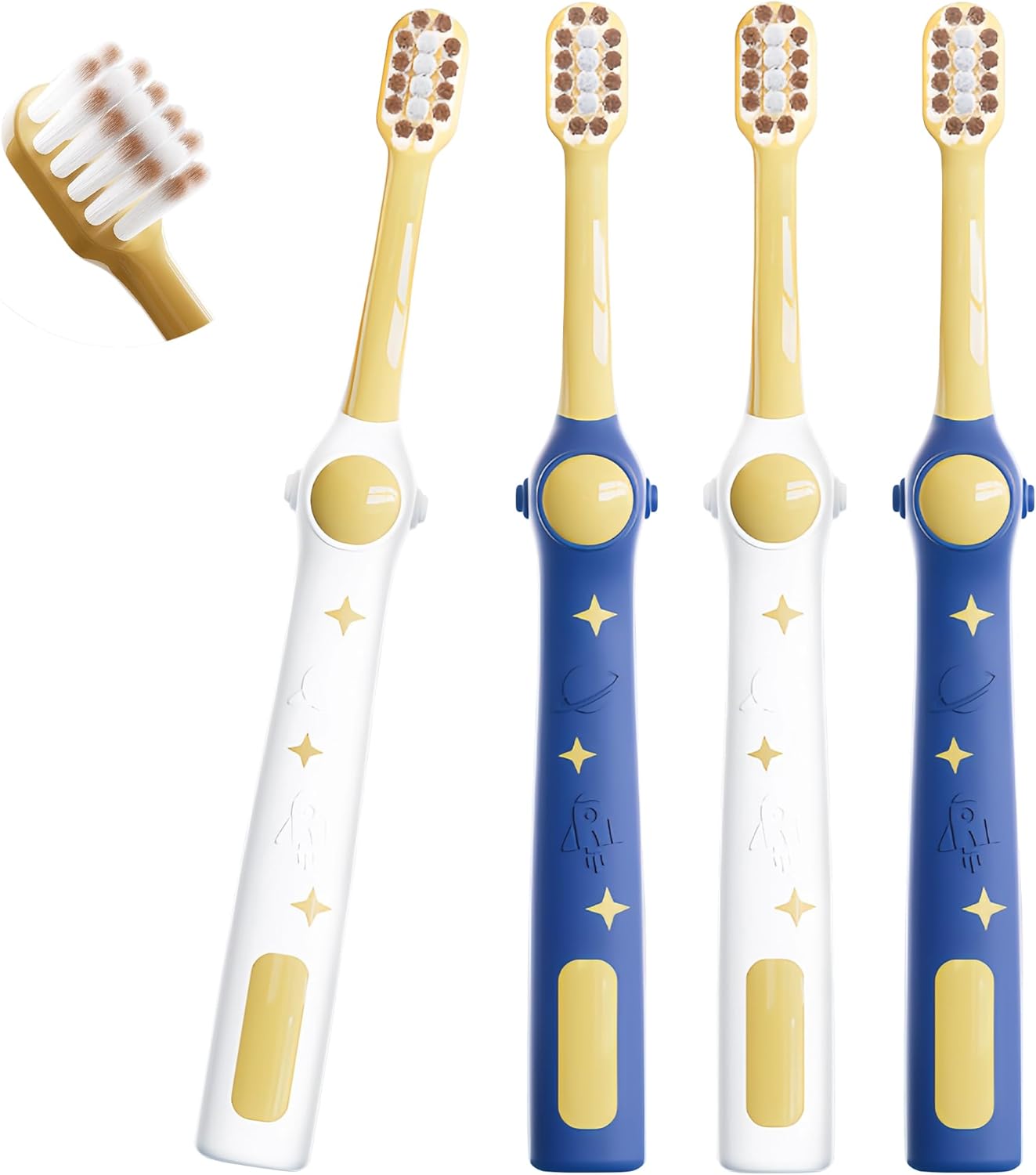 Extra Soft Kids Toothbrushes 4 Pack, Space Style Toddler Toothbrushes for Ages 2-12 Years, Baby Toothbrush 12 Months and up, Childrens Toothbrush Help Remove Plaque and Stains-Blue, White