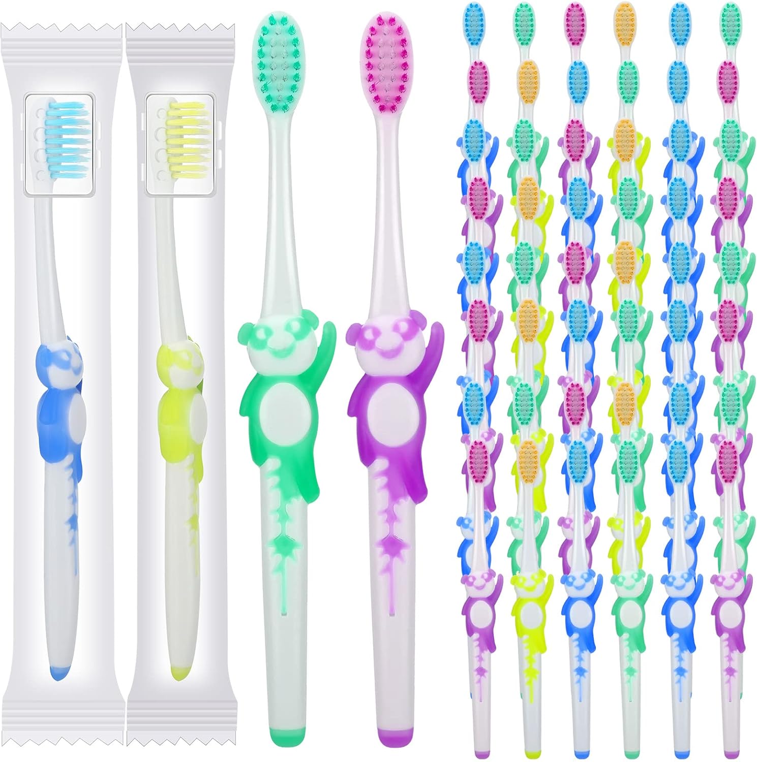 100 Pcs Toothbrush for Kids Individually Wrapped Children Soft Disposable Manual Toothbrush Bulk Panda Travel with Bristle Rubber Handle for School Daycare Oral Hygiene