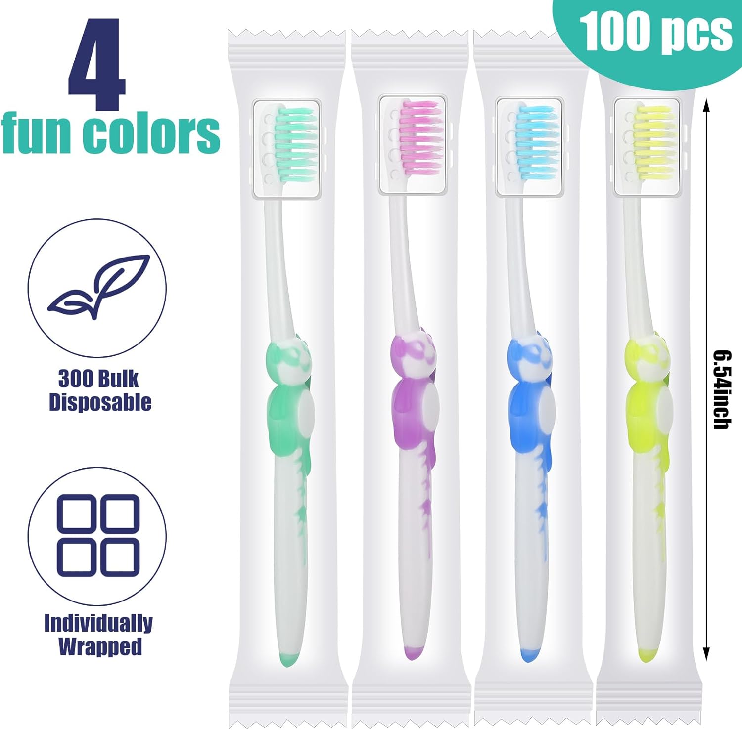100 Pcs Toothbrush for Kids Individually Wrapped Children Soft Disposable Manual Toothbrush Bulk Panda Travel with Bristle Rubber Handle for School Daycare Oral Hygiene