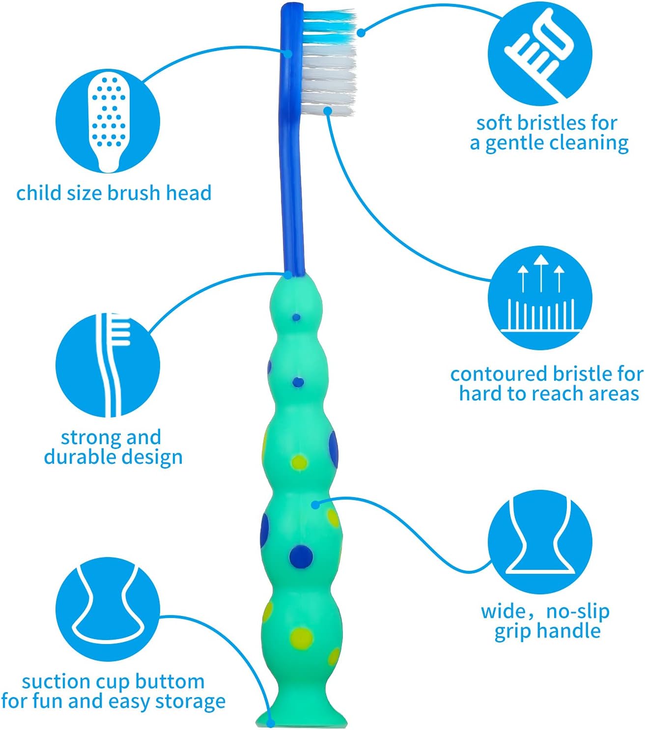 12-Piece Toddler Toothbrush Pack - Kids Toothbrushes with Covers, Suction Cup, Soft Bristles, Animal Design for Sensitive Teeth