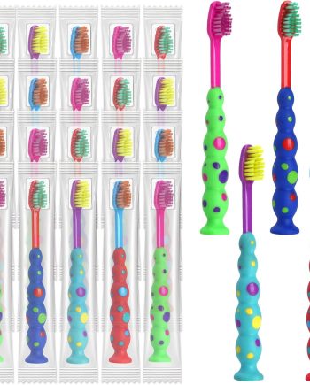100 Pack Kids Toothbrush Soft bristles Toddler Lovely Toothbrush with Suction Cup Bulk, Includes Travel Covers, Individually Wrapped Toothbrushes for Kid Home School Daycare Camp (Candy)