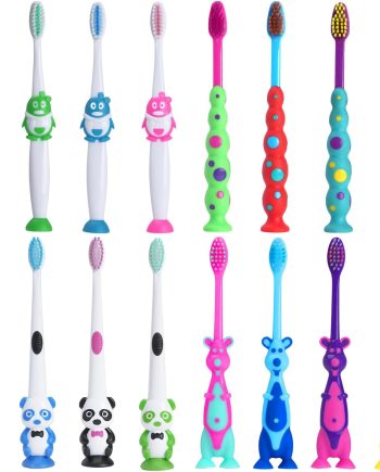 16 Pack Kids Toothbrush Bulk Soft Bristles Toddler Cute Toothbrush with Suction Cup, Includes Travel Covers, Individually Wrapped Toothbrushes, Animal Design for Children's toothbrushes