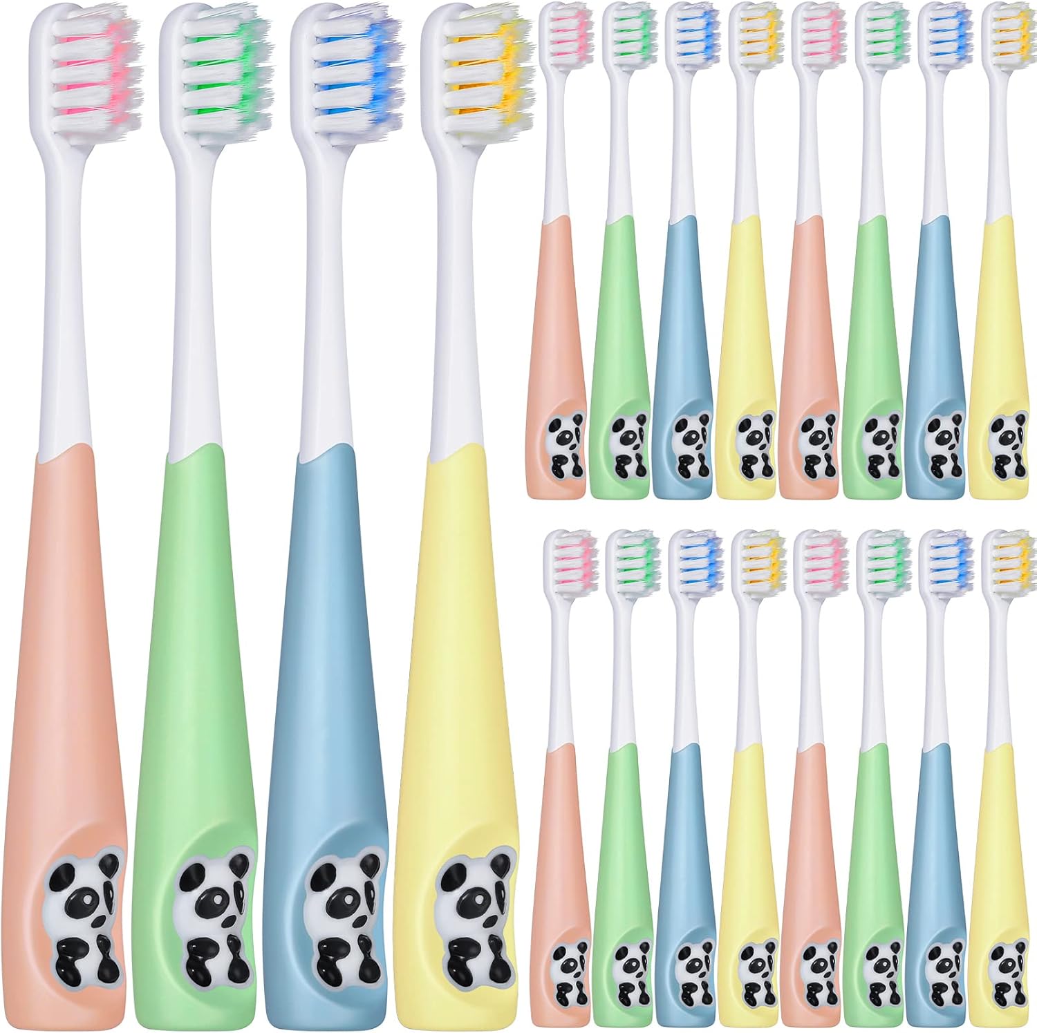 24 Pcs Kids Toothbrush Bulk Children Manual Tooth Brush Set Soft Lovely Little Cute Colorful Panda Toothbrush Bristles for Age 3 and Above Boys Girls